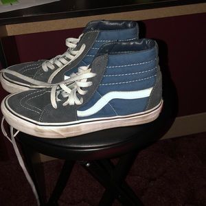 blue and grey high top vans